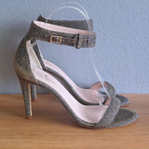 KATE SPADE NEW YORK Womens 6.5 Metallic Leather Isa Sandals Silver Glitter - Picture 1 of 15
